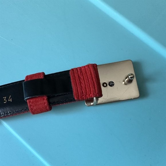 Escada Scottie Dog Belt Red Ribcord Suede Buckle Italy Vintage - Picture 8 of 11